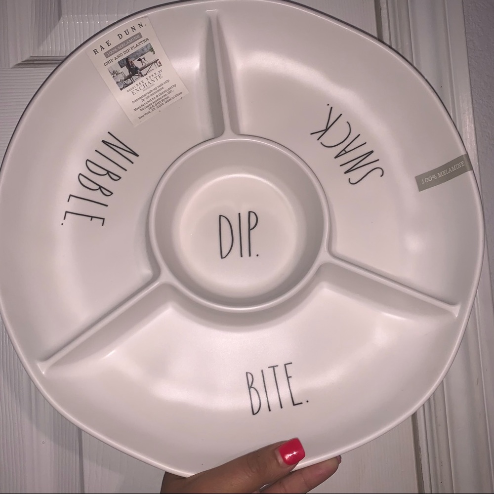 Rae Dunn Melamine Chip and Dip Platter Tray Bowl New SNACK. NIBBLE. BITE. DIP.